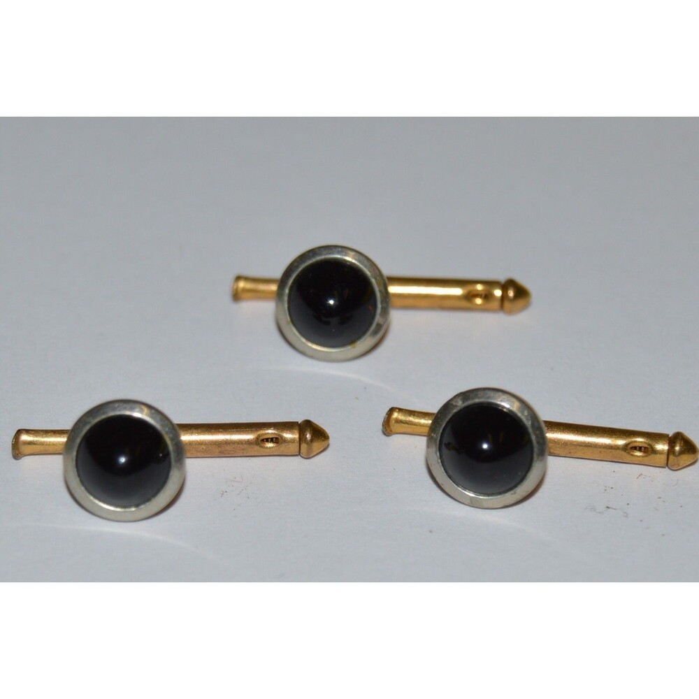Vintage Black & Gold Circular Ornate Art Deco Button Studs Lot of 3 RARE